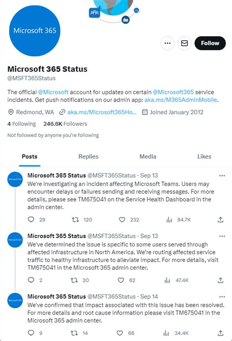 microsoft 365 status twitter.